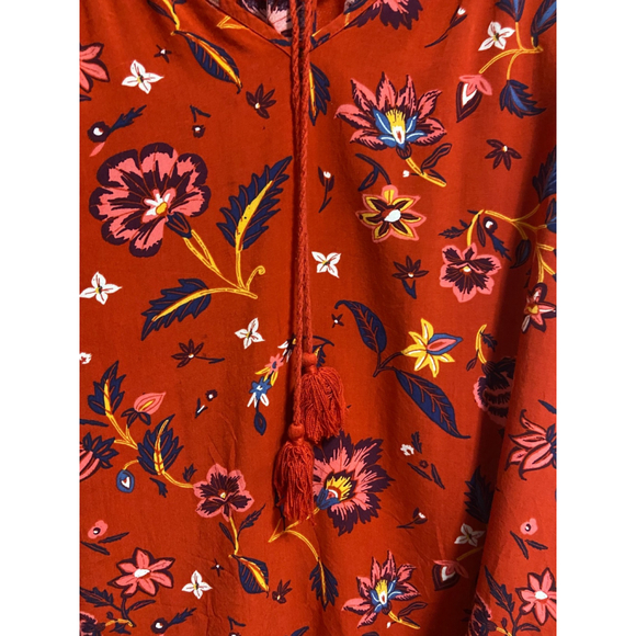 Old Navy Red Floral Peasant Top Plus Size 2X 28” Pit to Pit Tassel Tie Boho - Picture 4 of 11